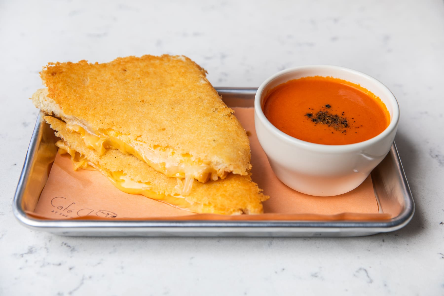 Classic grilled cheese with tomato soup
