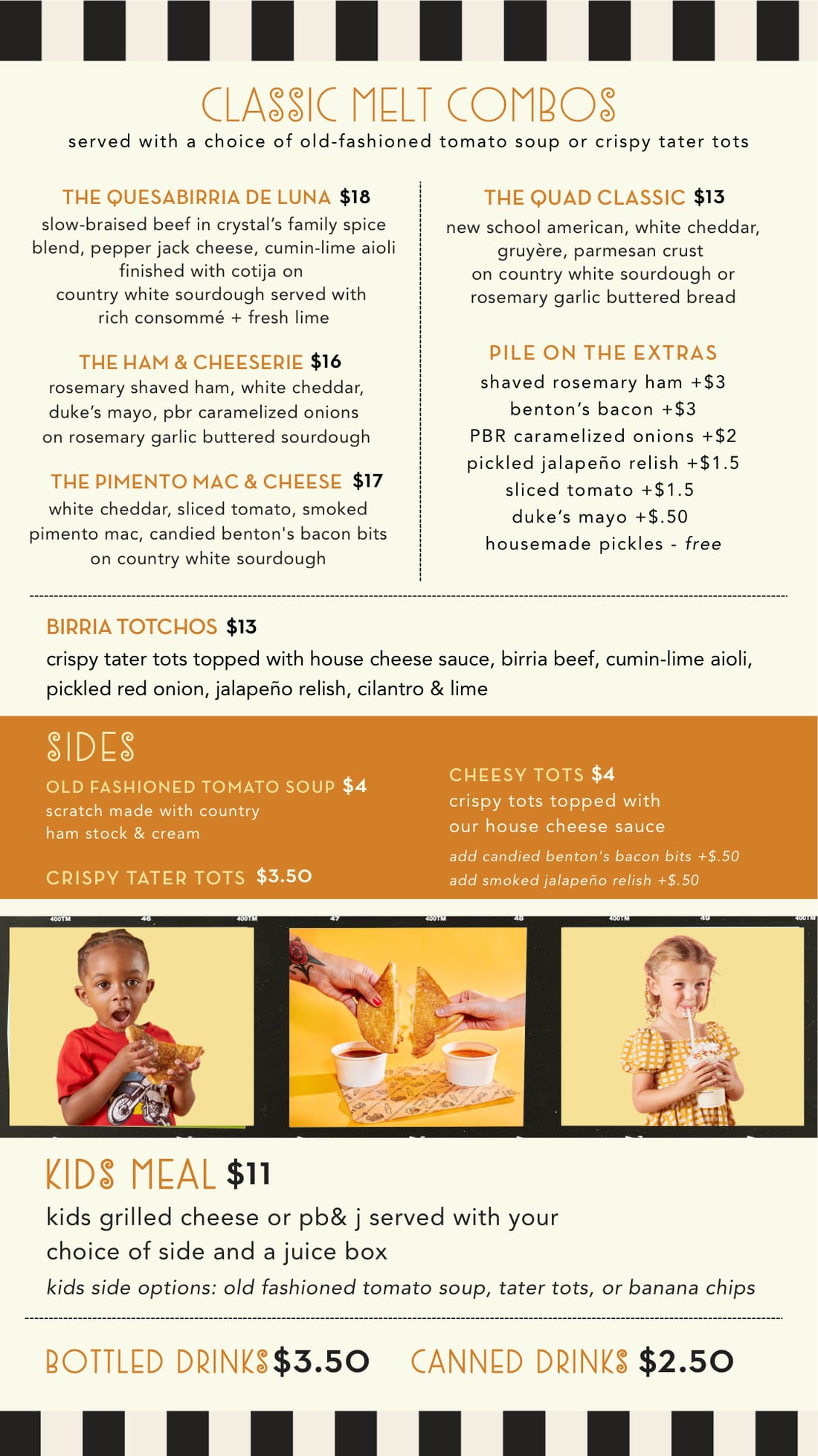 The Grilled Cheeserie East Nashville menu — melts, sides, shakes, sundaes and more